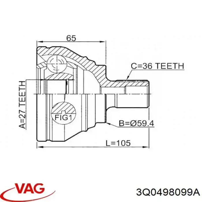 ШРУС зовнішній передній 3Q0498099A VAG