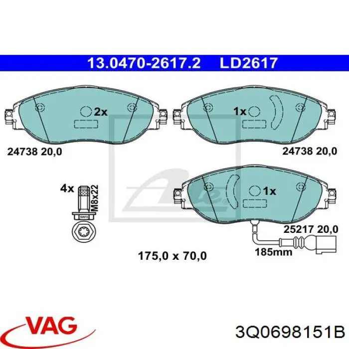 Передні тормозні колодки 3Q0698151B VAG