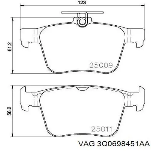 Задні гальмівні колодки VAG 3Q0698451AA ціна, від 20.32 USD