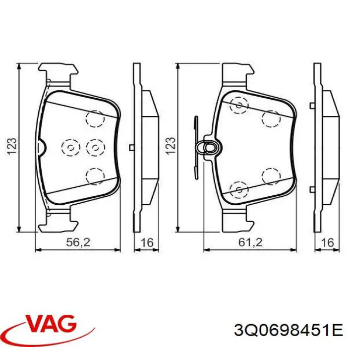 Задні гальмівні колодки VAG 3Q0698451E ціна, від 45.22 USD