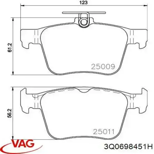 Задні дискові колодки VAG 3Q0698451H