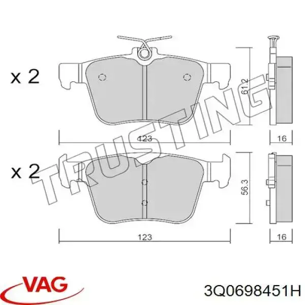 Купити 3Q0698451H VAG Задні колодки