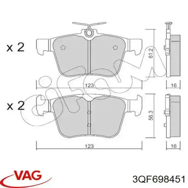 3QF698451 VAG Колодки гальмівні задні, дискові