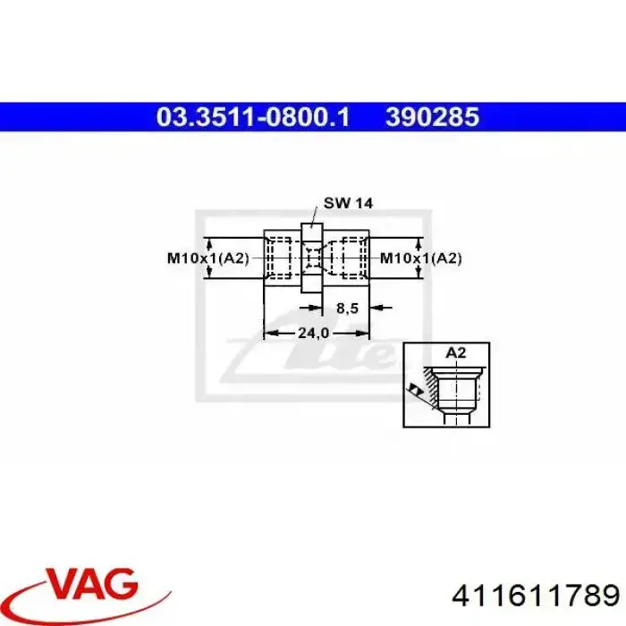 Штуцер сполучний гальмівних трубок VAG 411611789 ціна, від 1.62 USD