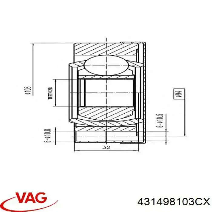 ШРУС внутрішній, передній VAG 431498103CX