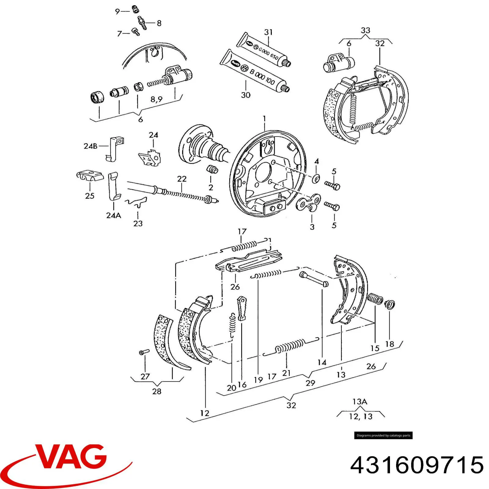 Пружина задніх барабанних гальмівних колодок VAG 431609715 ціна, від 3.20 USD