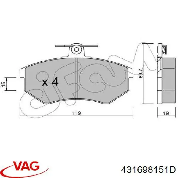 Купити 431698151D VAG Колодки гальмівні передні, дискові