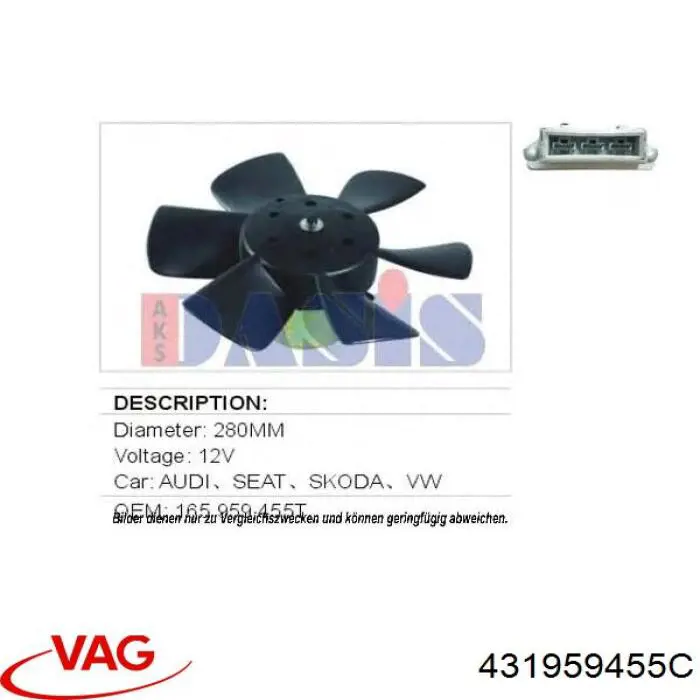 Купити 431959455C VAG Електровентилятор охолодження в зборі (двигун + крильчатка)
