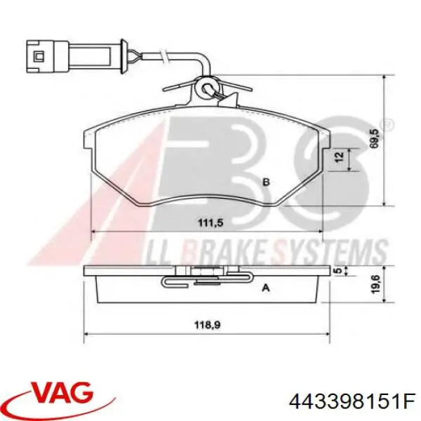 Колодки гальмівні передні, дискові 443398151F VAG