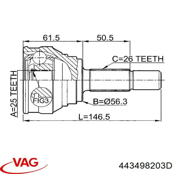 Пильник ШРУСа зовнішній, задньої піввісі VAG 443498203D