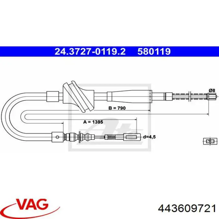 Трос ручного гальма задній, правий/лівий VAG 443609721 ціна, від 7.79 USD