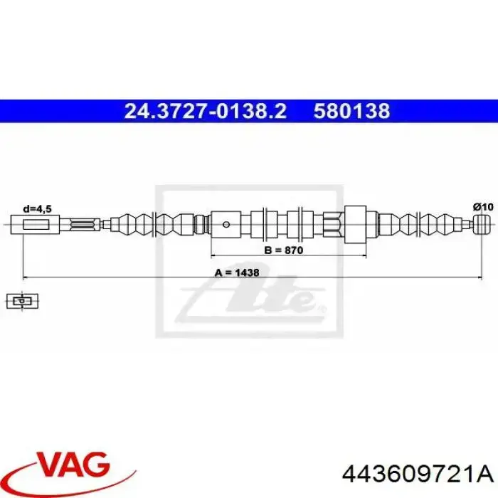 443609721A VAG Трос ручного гальма задній, правий/лівий