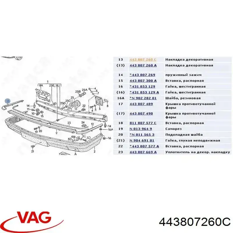 Молдинг переднього бампера, правий VAG 443807260C ціна, від  USD