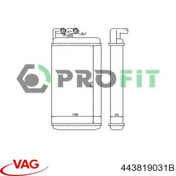 Радіатор пічки (обігрівача) VAG 443819031B ціна, від 16.35 USD