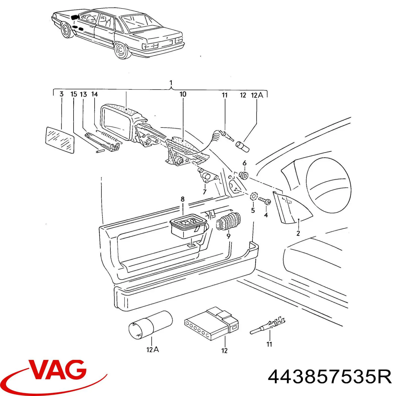 Скло дзеркала заднього виду, лівого VAG 443857535N ціна, від 19.29 USD