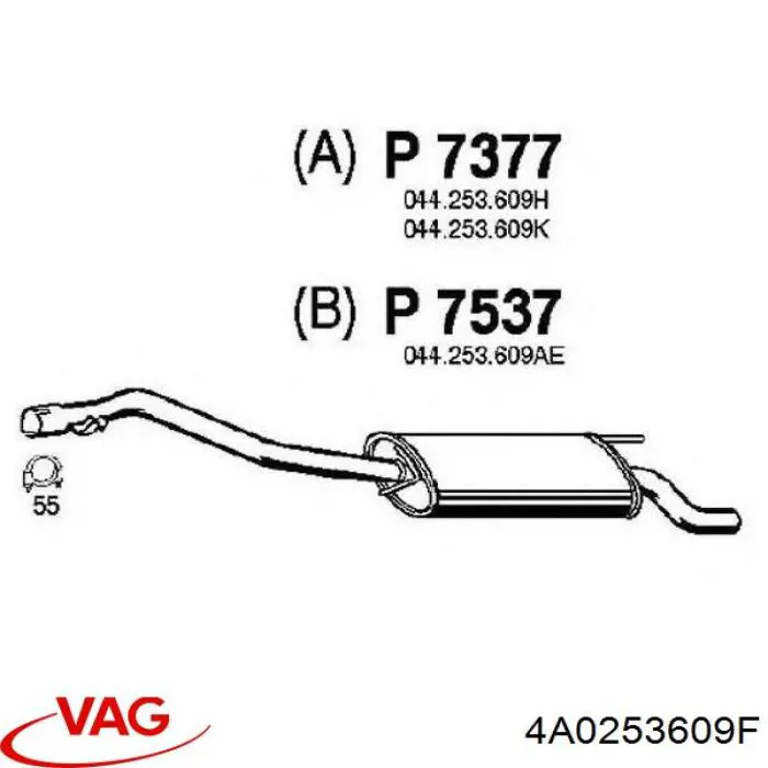 Вихлоп VAG 4A0253609F ціна, від 74.01 USD