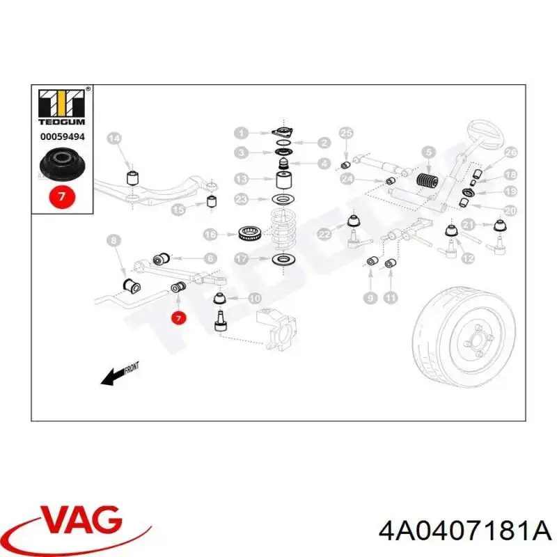 Сайлентблок переднього важеля 4A0407181A VAG