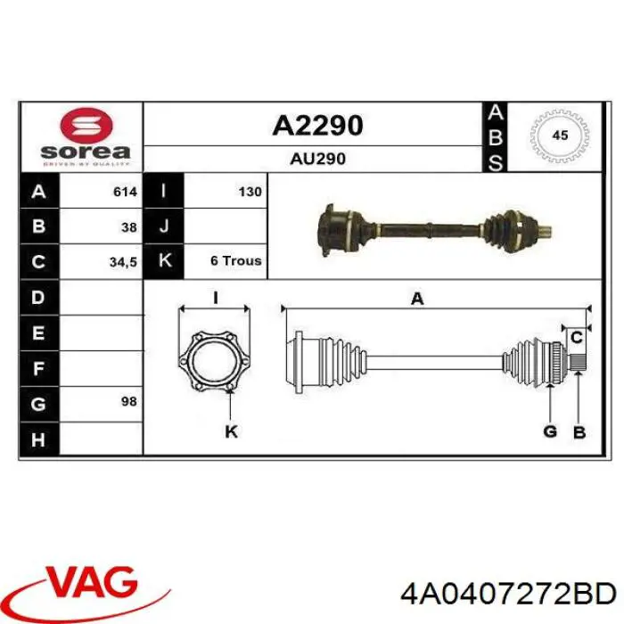 Привід передній лівий VAG 4A0407272BD ціна, від 73.11 USD