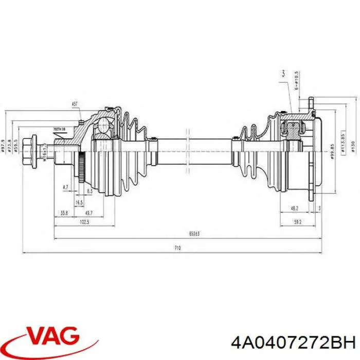 Піввісь (привід) передня, права 4A0407272BH VAG