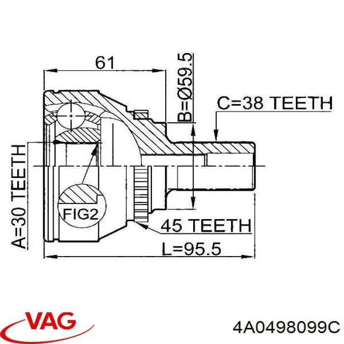 ШРУС зовнішній передній 4A0498099C VAG