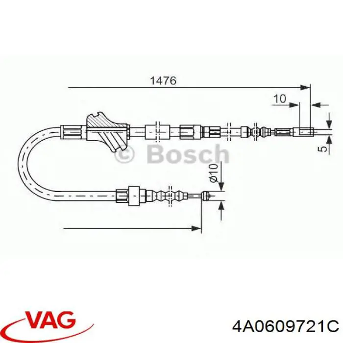 Трос ручного гальма задній, правий/лівий VAG 4A0609721C ціна, від 9.19 USD