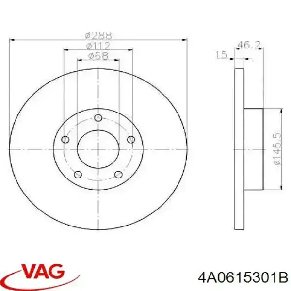 4A0615301B VAG диск гальмівний передній