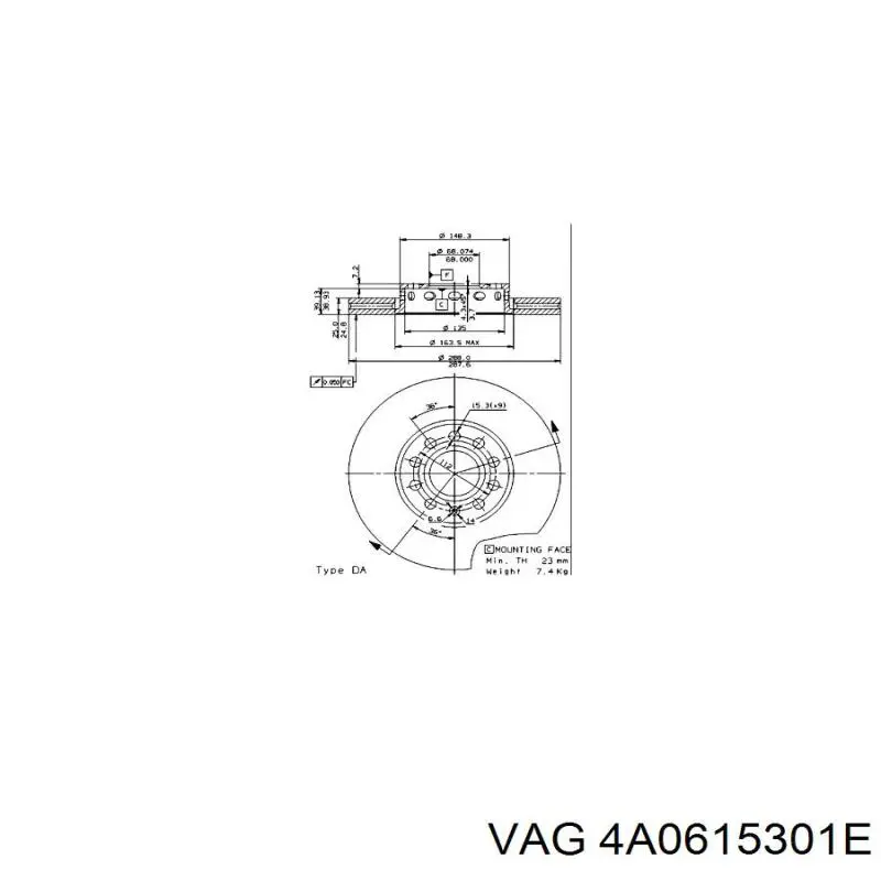 Гальмівні диски передні 4A0615301E VAG