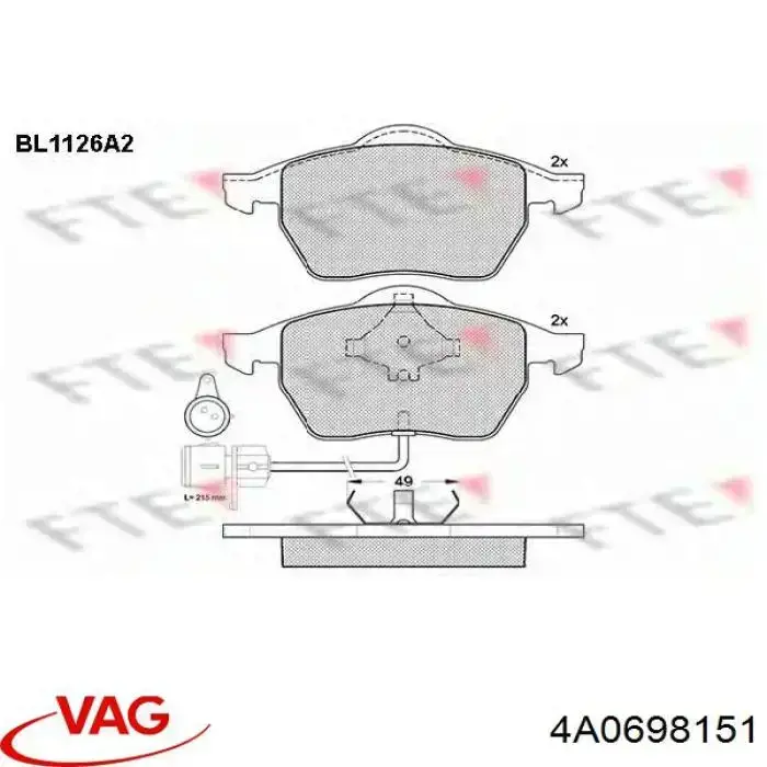Передні тормозні колодки 4A0698151 VAG