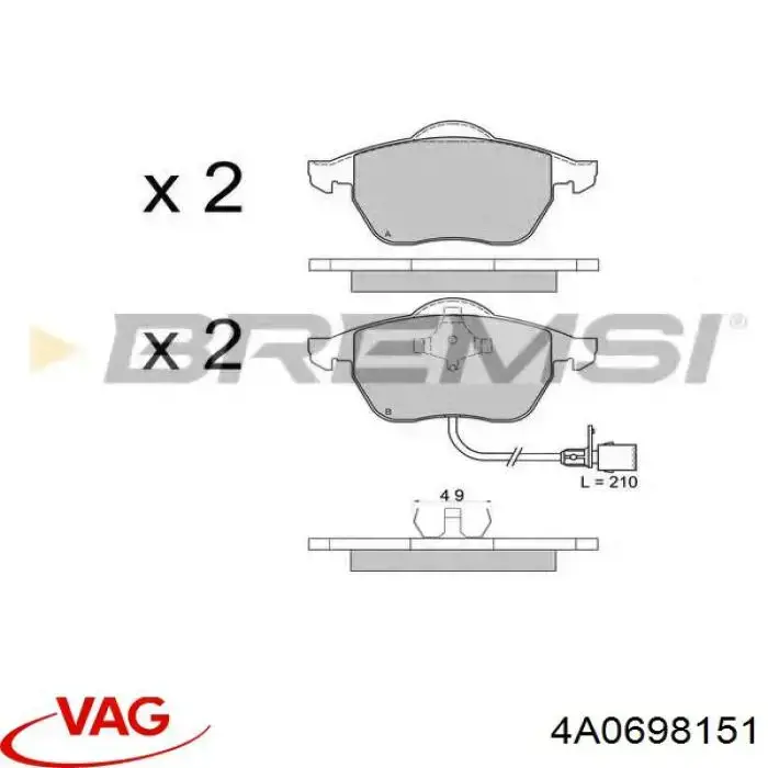 Гальмівні колодки VAG 4A0698151 ціна, від 21.80 USD