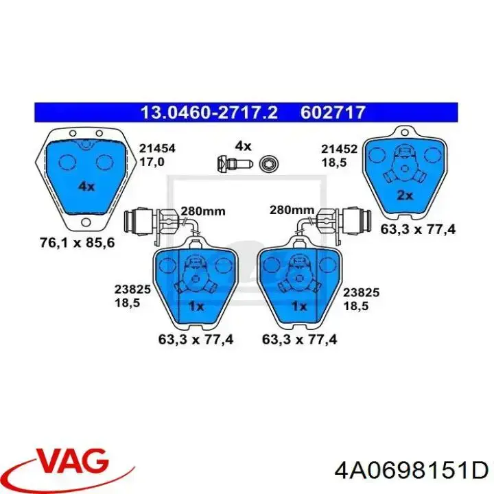 Передні тормозні колодки 4A0698151D VAG