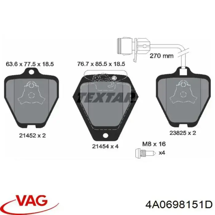 Купити 4A0698151D VAG Колодки гальмівні передні, дискові