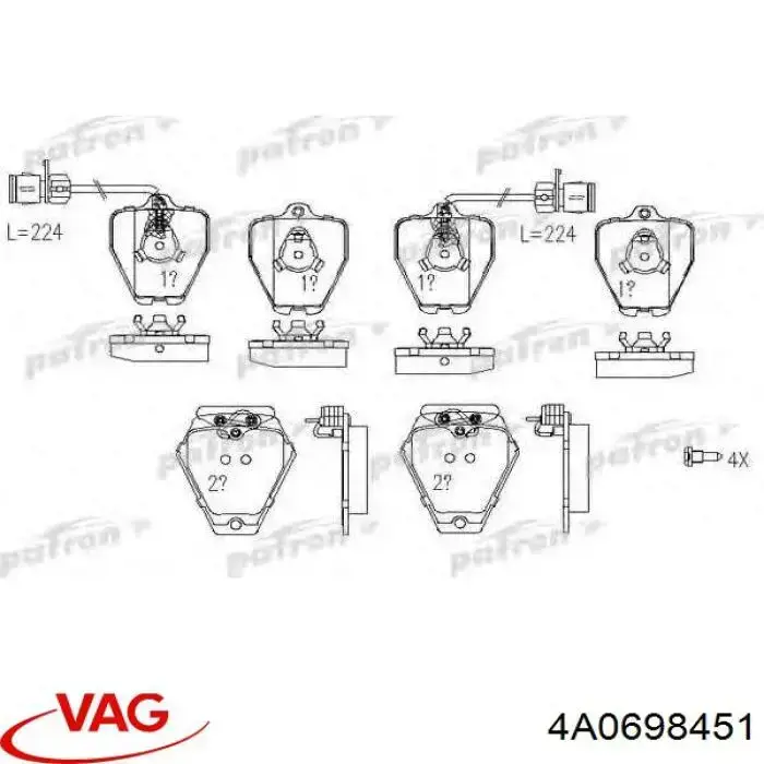 Задні гальмівні колодки 4A0698451 VAG