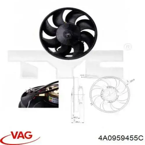 Купити 4A0959455C VAG Електровентилятор охолодження в зборі (двигун + крильчатка), правий