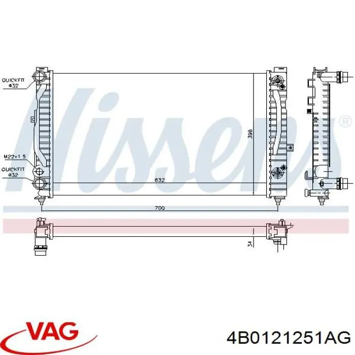 Радіатор основний VAG 4B0121251AG ціна, від 63.21 USD