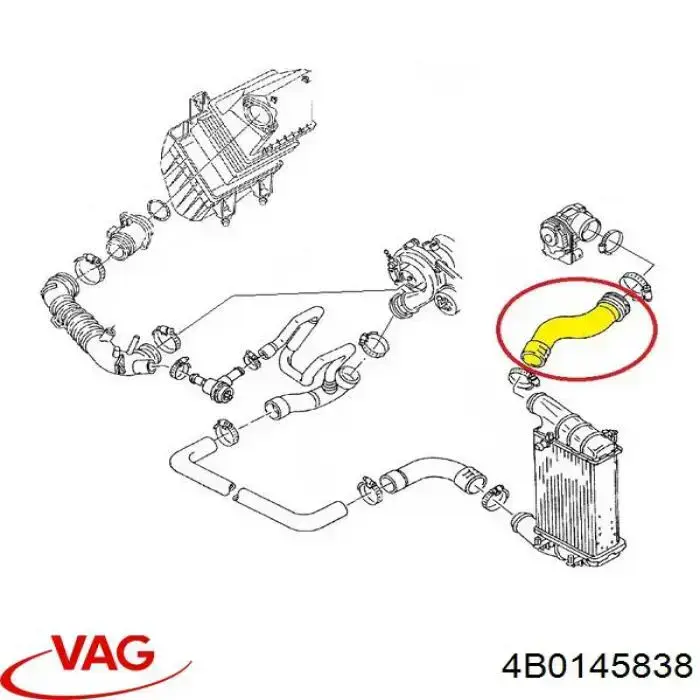 Патрубок повітряний, вхід в турбіну (наддув) VAG 4B0145838 ціна, від 18.98 USD