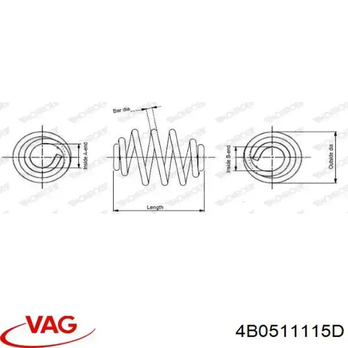 Пружина задня VAG 4B0511115D ціна, від 31.28 USD