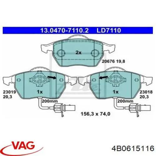 Передні тормозні колодки 4B0615116 VAG