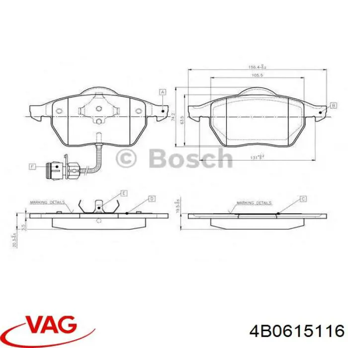 Гальмівні колодки VAG 4B0615116 ціна, від 33.71 USD