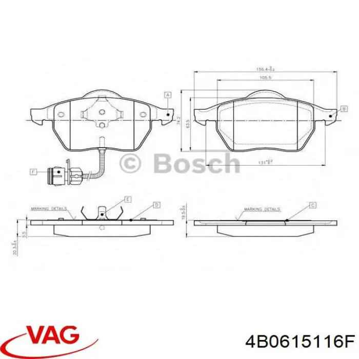 Гальмівні колодки VAG 4B0615116F ціна, від 31.01 USD