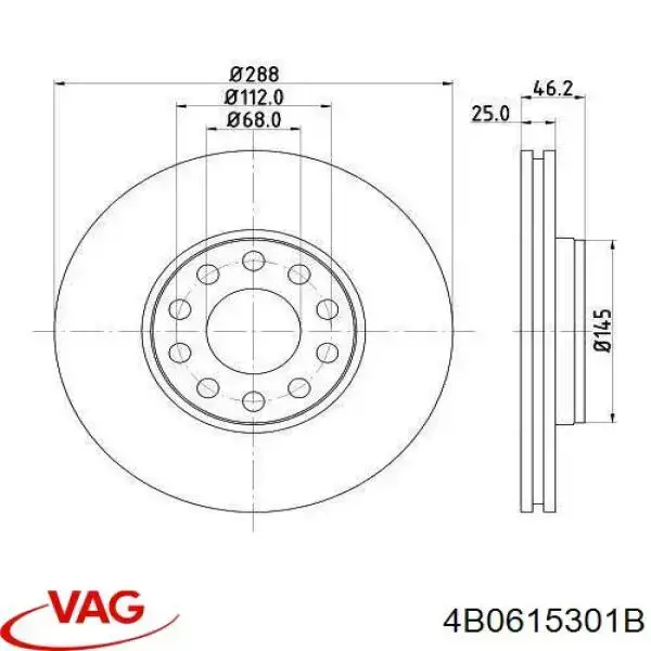 Диск переднього гальма VAG 4B0615301B ціна, від 44.41 USD