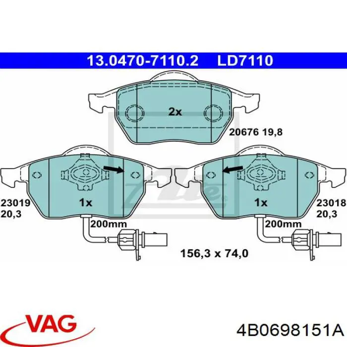 Купити 4B0698151A VAG Колодки гальмівні передні, дискові