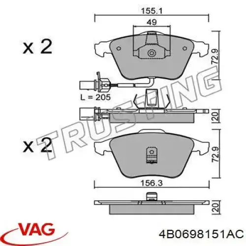 Тормозні колодки VAG 4B0698151AC