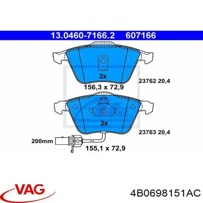 Купити 4B0698151AC VAG Колодки гальмівні передні, дискові