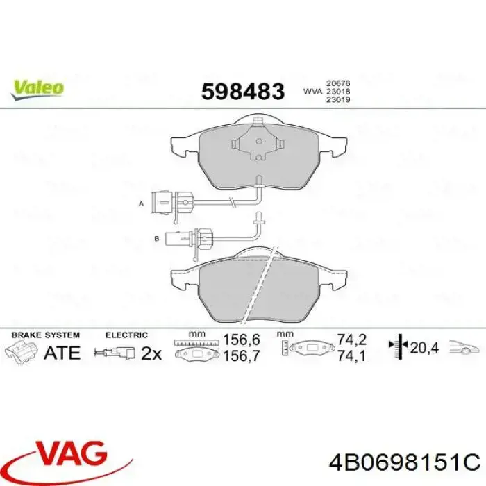 Передні тормозні колодки 4B0698151C VAG