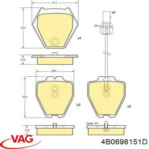 Передні тормозні колодки 4B0698151D VAG