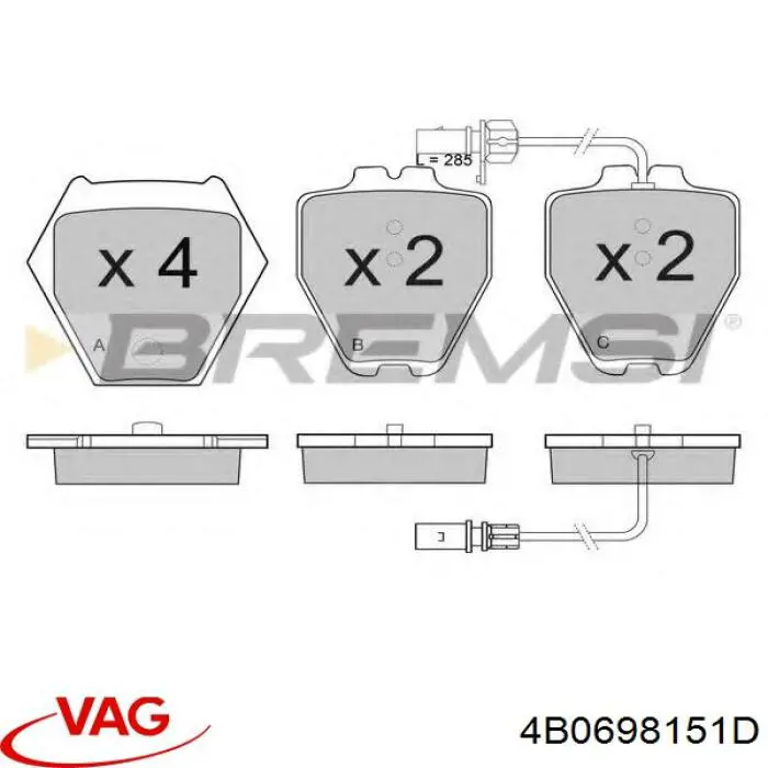 Купити 4B0698151D VAG Колодки гальмівні передні, дискові
