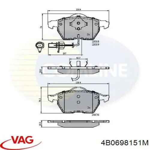 Купити 4B0698151M VAG Колодки гальмівні передні, дискові