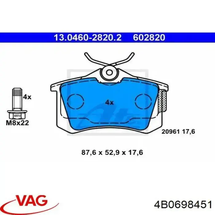 Задні гальмівні колодки VAG 4B0698451 ціна, від 14.73 USD