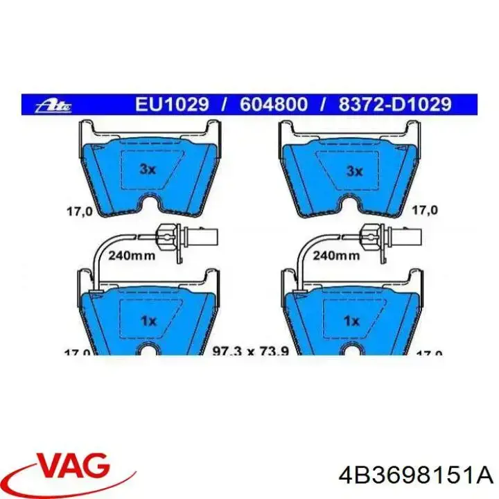4B3698151A VAG Передні гальмівні колодки