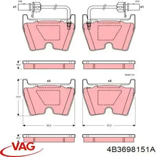 Гальмівні колодки VAG 4B3698151A ціна, від 43.03 USD